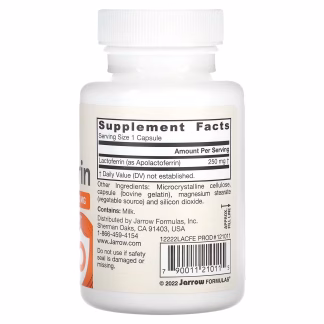 Jarrow Formulas Lactoferrin- 250mg - 60 caps 3 jarrow lactoferrin label