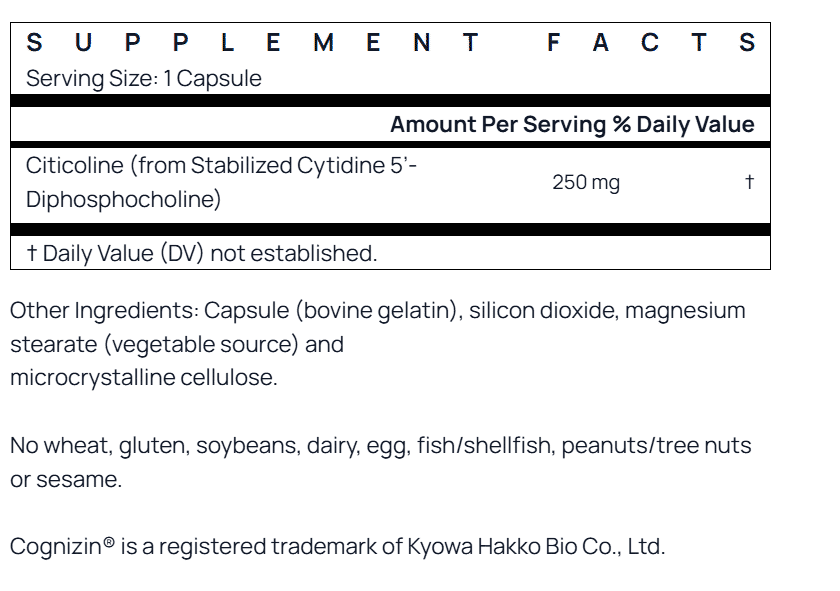 Citicoline CDP Choline 250 mg Capsules Jarrow Formulas