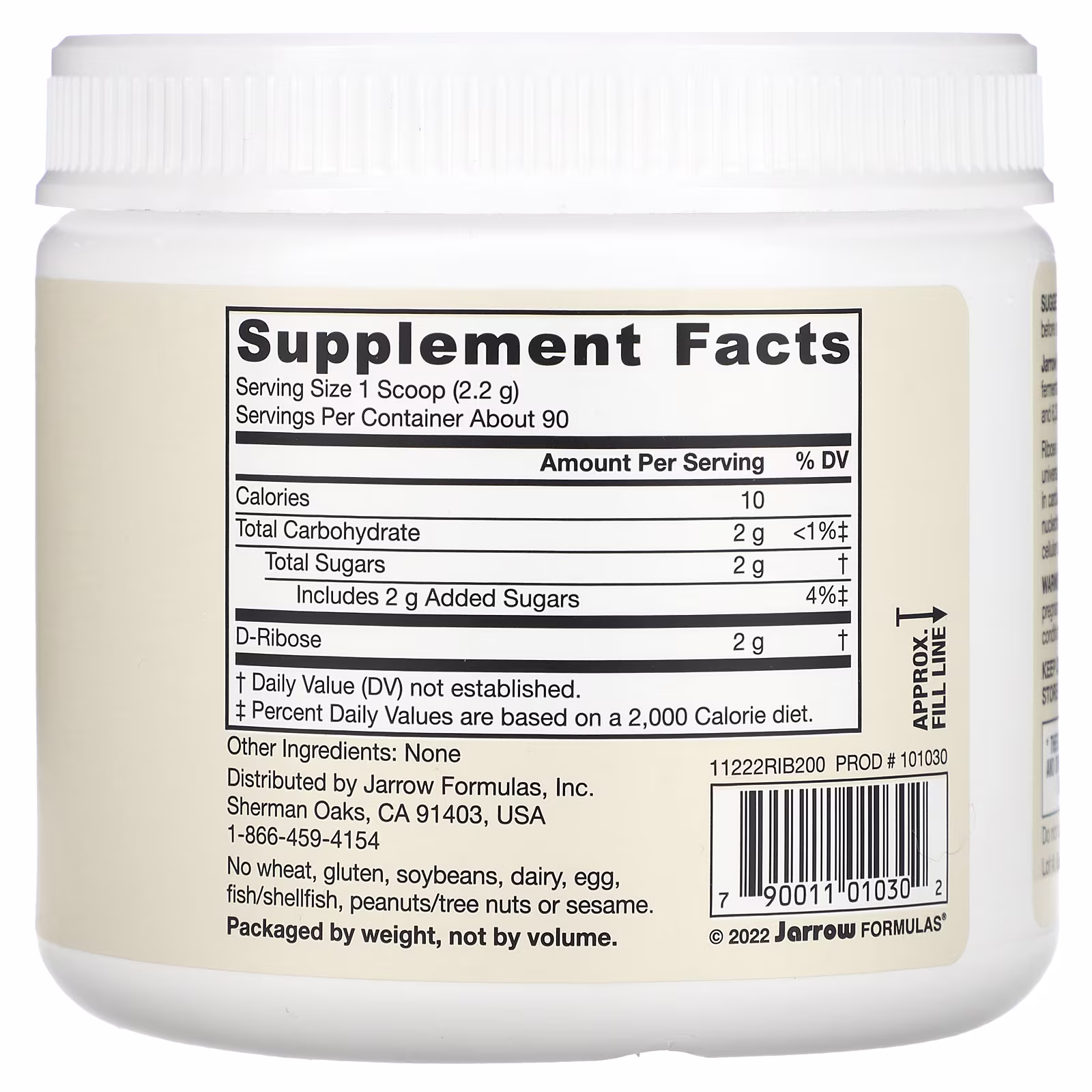 Jarrow Formulas D-Ribose Powder - 200 grams 2 arrow Formulas D-Ribose Powder label
