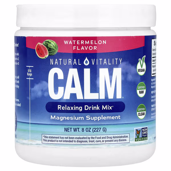 Natural Vitality Calm Magnesium Powder - 227 grams - Watermelon 1 Natural Vitality, CALM Relaxing Drink Mix, Watermelon (227 g)