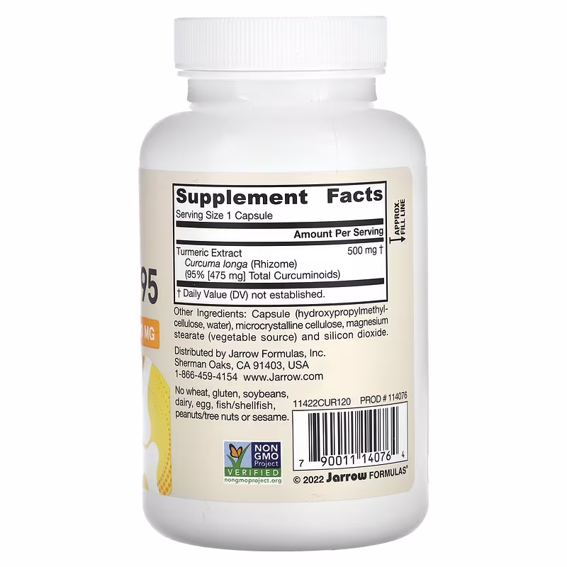 Jarrow Formulas Curcumin 95 - 500mg - 120 vcaps 2 Jarrow Formulas Curcumin 95 - 500mg - 120 vcaps - Image 2