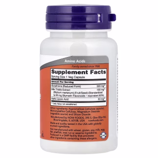 NOW Foods Glutathione with Milk Thistle Extract & Alpha Lipoic Acid - 500mg - 30 vcaps 3 NOW Foods, Glutathione With Milk Thistle Extract