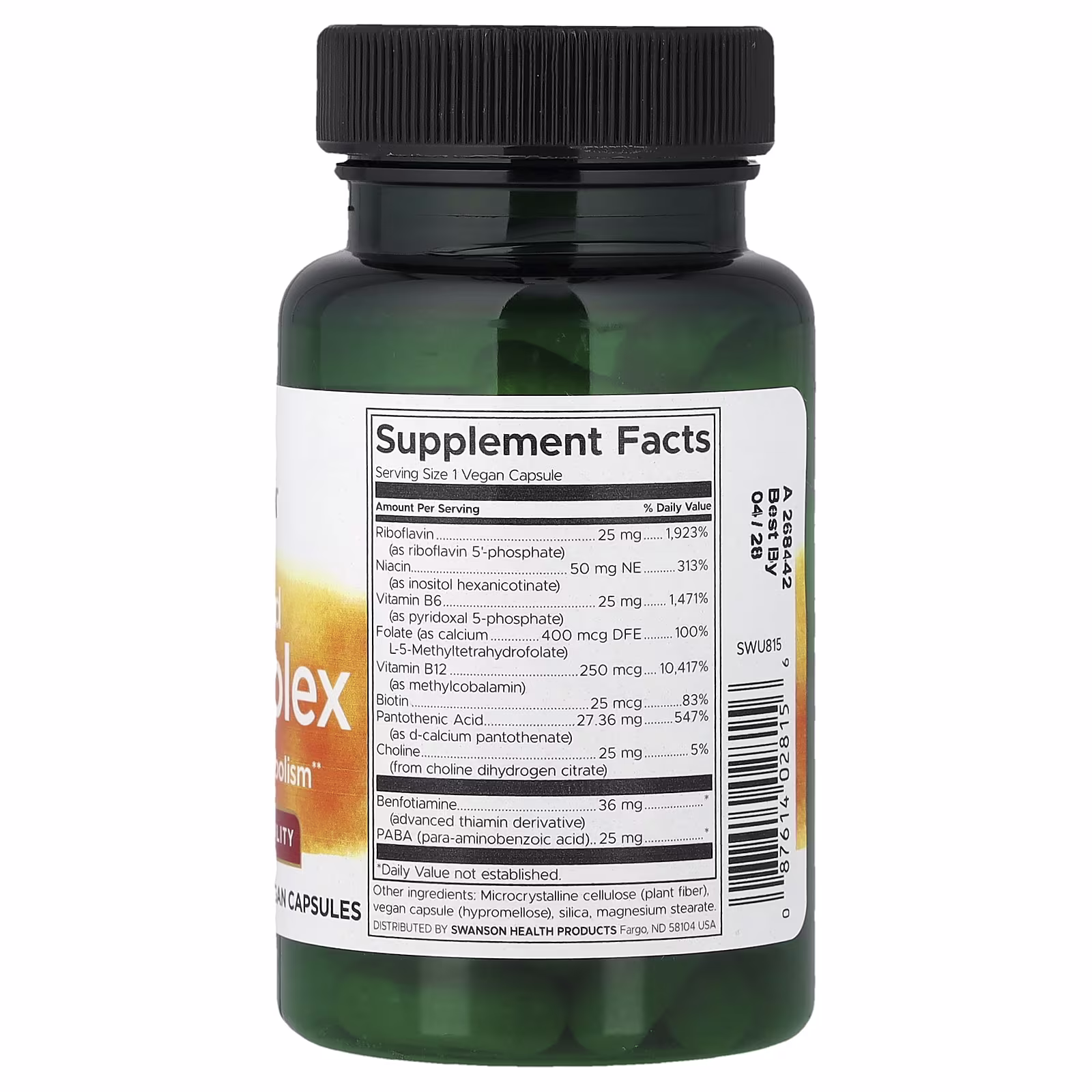 Swanson Vitamins, Vitamin B-Complex, 60 Vegan Capsules 2 Swanson Vitamins, Vitamin B-Complex, 60 Vegan Capsules - Image 2