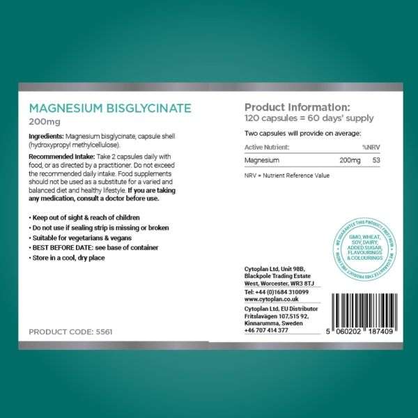 Cytoplan Magnesium Bisglycinate - 60 vcaps 2 Cytoplan Magnesium Bisglycinate - 60 vcaps - Image 2